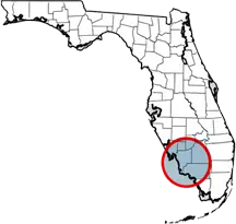 Karte von Florida mit Markierung für Südwest-Florida