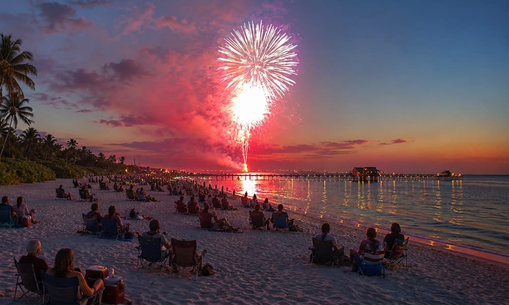 Feuerwerk am Strand